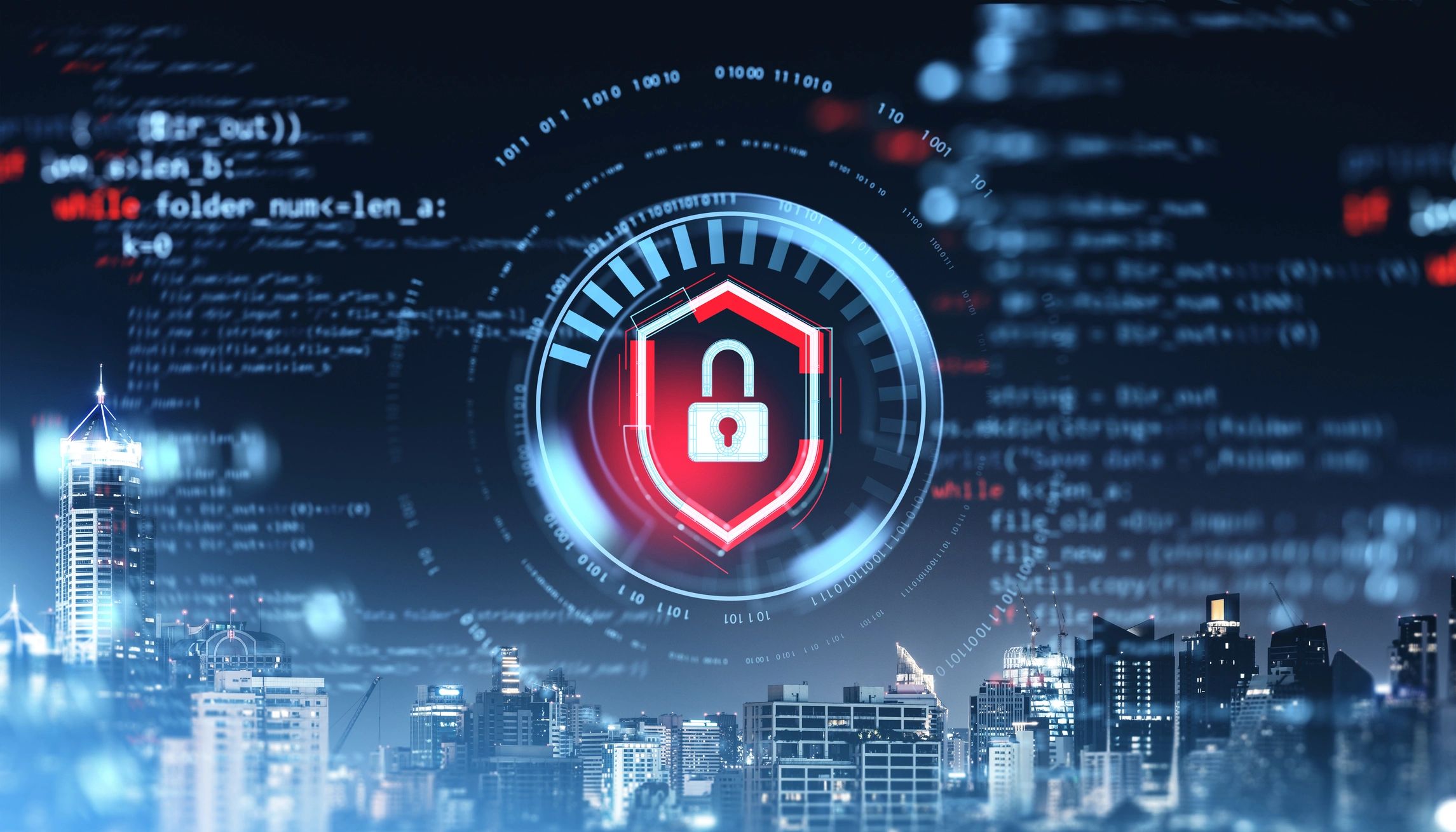 A lock symbol over a digital network representing cybersecurity